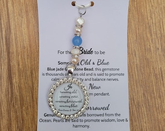 Bouquet charm, wedding pendant for brides. Something old, new borrowed and blue.