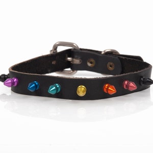 Vintage Leather Collar With 8 Colored Metal Studs 18 1/8&quot; Length Great Condition