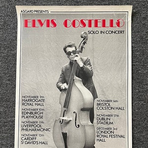 Vintage 1984 ELVIS COSTELLO Solo In Concert Tour Schedule Poster, T.Bone Burnett