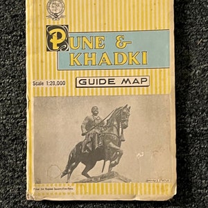 Grande carte pliante de l'Inde, guide d'arpentage de Pune et Khadki de 1971, 35 x 30 pouces