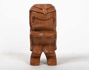 Vintage Hand Made 8" Solid Wood Tiki Statue - 15 Oz. Great Face