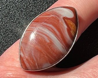 Vintage Jaspis Oval Sterling Silber Ring Größe 7 3/4 - Schönheit! 15 Gramm