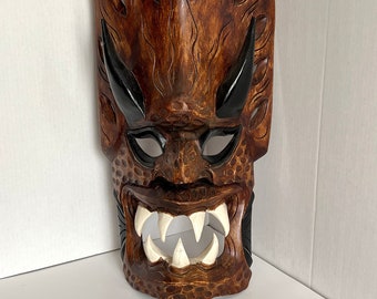 Large Vintage Carved Wood Phillipines Demon Mask 27" - Great!