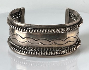 Vintage Heavy TAHE Navajo Sterling Silver Hand Made Cuff Bracelet