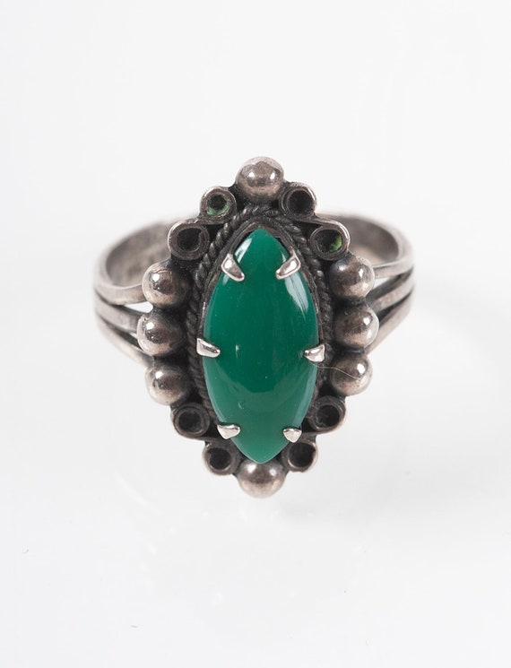 Vintage Antique Rich Green Gemstone Sterling Ring… - image 3