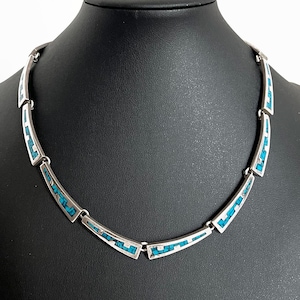 VTG. TAXCO Mexico Sterling Silver turquoise Trapezoid Chain 17&quot; Necklace 55.4 Grams