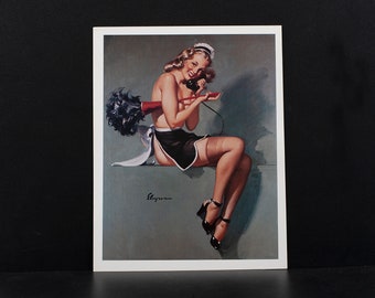 GIL ELVGREN "Original" 1940's High Quality Pin-up Lithograph Titled "I Gave Him The Brush Off" - 11 1/2"