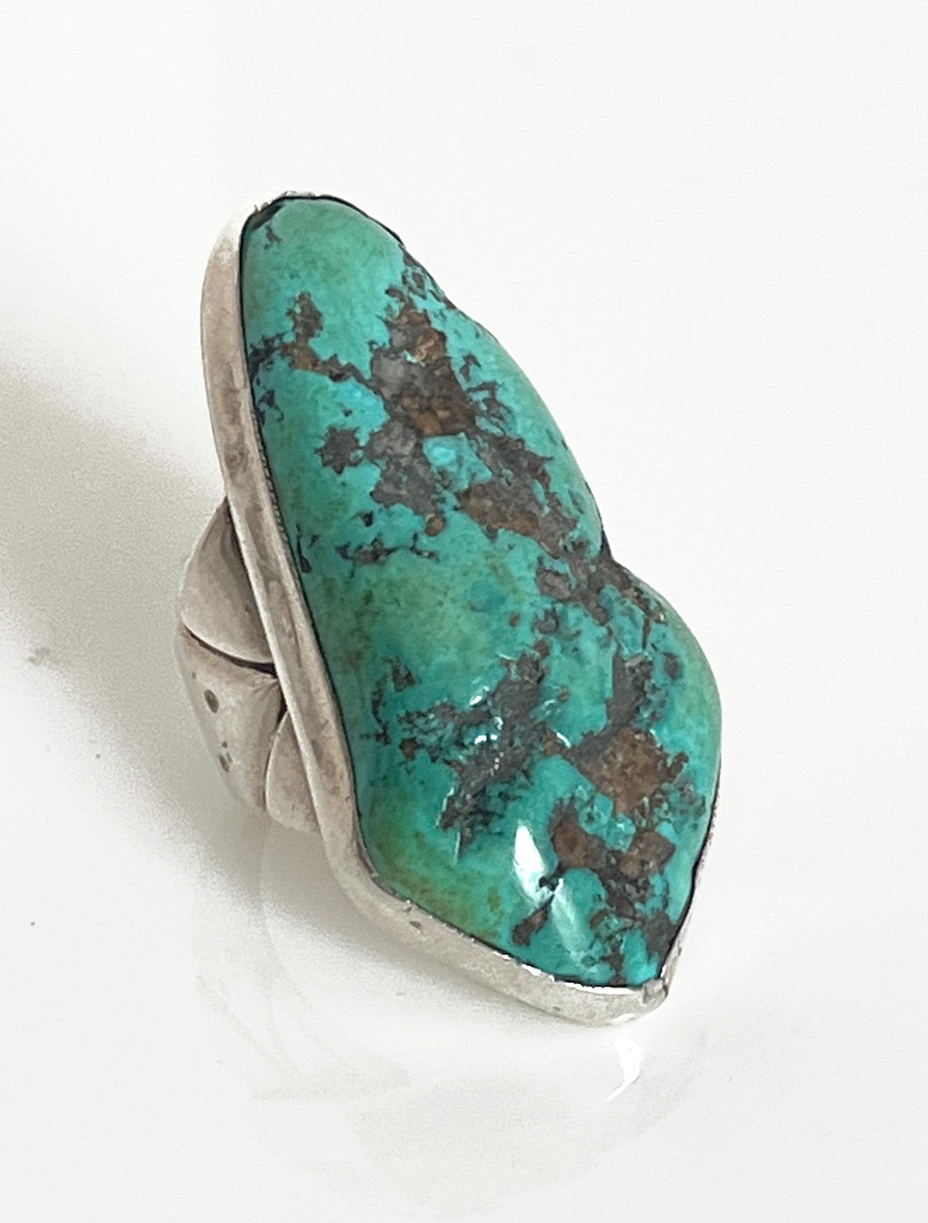 VTG. LARGE Navajo Native Sterling Silver Turquoise Nugget Size 8 1/2 Ring 32.7 Grams