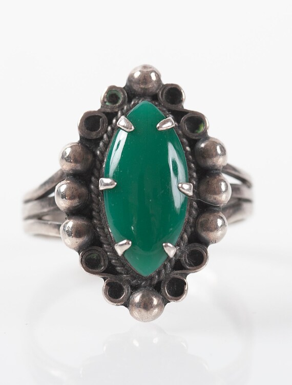 Vintage Antique Rich Green Gemstone Sterling Ring… - image 2