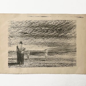 1948 &quot;EVENING&quot; Etching By Galaher, Signed and Titled 20&quot; x 13&quot;
