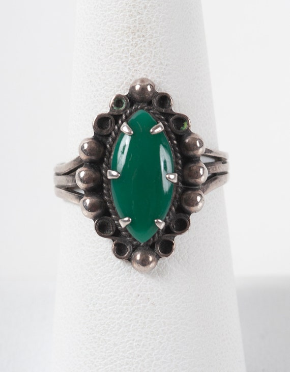 Vintage Antique Rich Green Gemstone Sterling Ring… - image 5