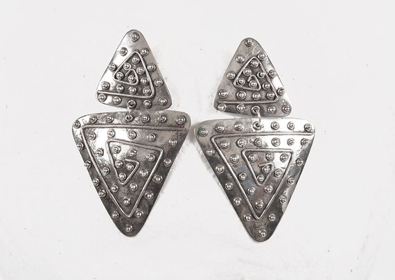 Vintage Sterling Silver Long Dangle Post Earrings… - image 3