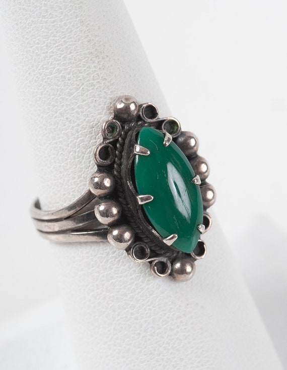 Vintage Antique Rich Green Gemstone Sterling Ring… - image 4