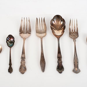 7 Antique Serving Forks Spoons, Deepsilver, A1, + More, 4 3/8" - 9" Length