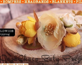 Tieback, Baby Girl Headband, Newborn Tieback, Children Headband, Baby Tieback, Stretch Tieback, Flower Headband, Yellow Tieback