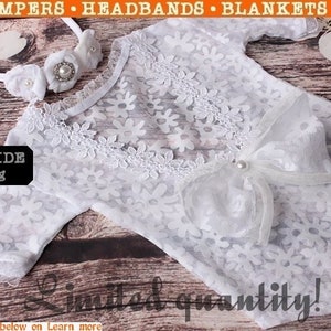 Romper DeLuxe, Newborn Romper, Baby Romper, Newborn Girl Romper, Baby Girl Romper, Lace Romper, White Romper, Sewn Romper, Fabric Romper