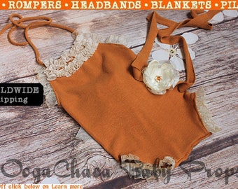 Romper DeLuxe, Newborn Romper, Baby Romper, Newborn Girl Romper, Baby Girl Romper, Lace Romper, Mustard Romper, Sewn Romper, Fabric Romper