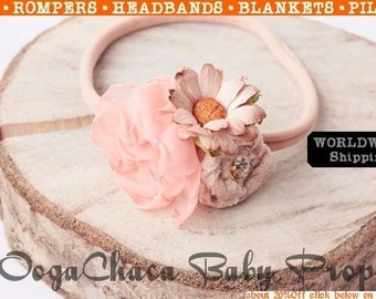 Headband, Baby Girl Headband, Newborn Headband, Children Headband,Baby Headband,Stretchy Headband,Flower Headband,Peach Headband