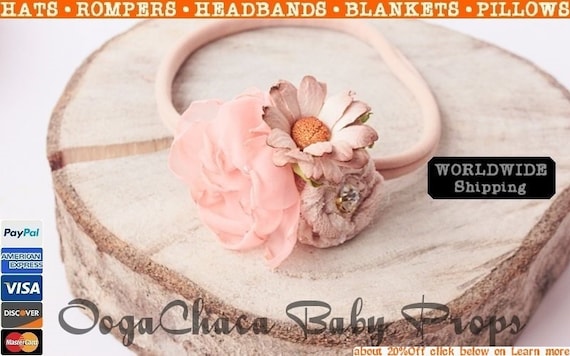 Headband, Baby Girl Headband, Newborn Headband, Children Headband,Baby Headband,Stretchy Headband,Flower Headband,Peach Headband