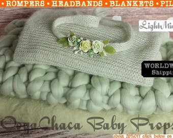 Newborn Props, Newborn Photography Prop, Newborn Photo Props, Wool Fluff, Chunky Blanket, Newborn Wrap, Baby Wrap, Baby Headband