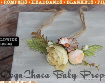 Tieback, Baby Girl Tieback, Newborn Tieback, Children Tieback, Baby Tieback, Flower Tieback, Flower Headband, Cream Tieback