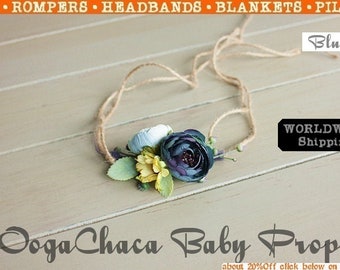 Tieback, Baby Girl Tieback, Newborn Tieback, Children Tieback, Baby Tieback, Flower Tieback, Flower Headband, Blue Tieback