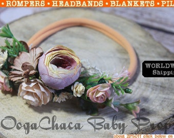 Headband, Baby Girl Headband, Newborn Headband, Children Headband, Baby Headband, Stretchy Headband ,Flower Headband, Peach Headband