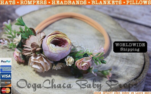 Headband, Baby Girl Headband, Newborn Headband, Children Headband, Baby Headband, Stretchy Headband ,Flower Headband, Peach Headband