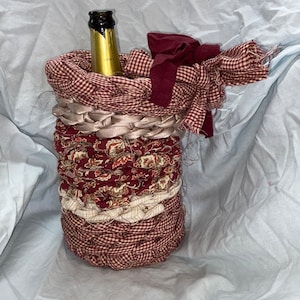 Handmade Fabric Basket for a  Wine Holder/ gifts or accent . Removable Bow