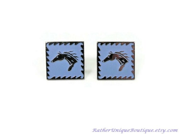 Vintage Large Square Horse Head Cuff links - image 1