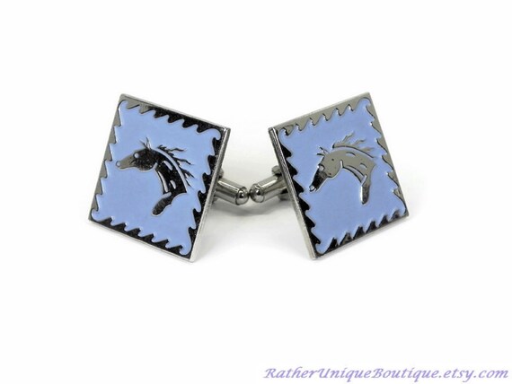 Vintage Large Square Horse Head Cuff links - image 5
