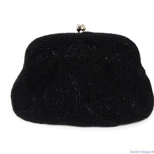 Richere Black Beaded Clutch - Made in Japan