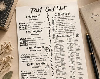 Tarot Cheat Sheet Printable, Tarot Card Meanings Guide, Beginner Tarot Reference PDF