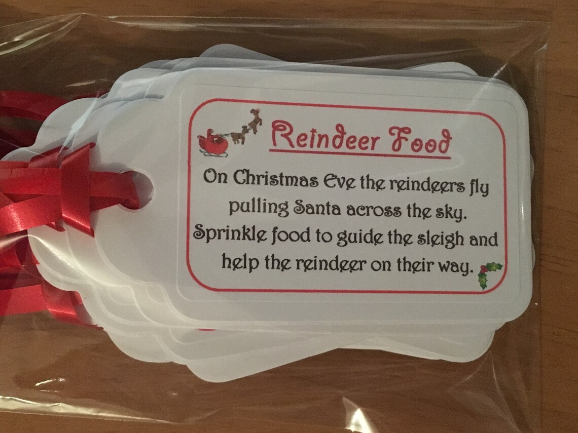 Christmas Reindeer Food / Dust Tags / Labels With Florist Ribbon Design 1 in Packs of 10, 25, 30 ...