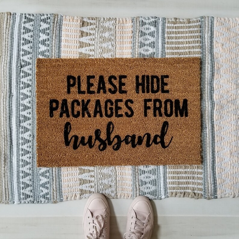 Please Hide Packages From Husband Doormat Hand Painted Etsy