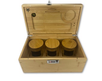 XL Bzz Box (bambou stash box) - livraison gratuite - avec plateau à roulettes, 3 bocaux, boîte anti-odeurs - Tobacciana - organisation du stockage