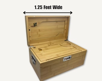 XL Bamboo Stash Box: Rolling Tray and 3 Smell Proof Jars (Treasure Chest)