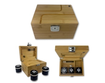 Stash Box: Smell Proof, Lockable - Rolling Tray, Glass Jars - Blurred Lines engraving - Free Lighter