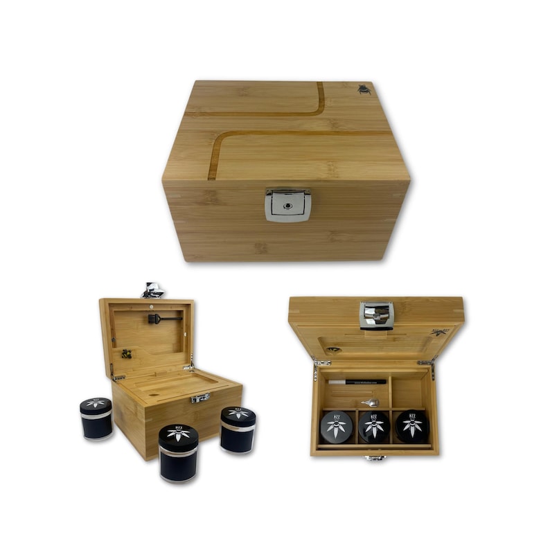 Large Bzz Box Stash Box| Custom Laser Engraving l Rolling Tray l 3 Stash Jars l Smoking Accessories | Smell Proof Lock Box | | Wooden Box | Storage & Organization | Bzz Box |  | Collectibles | Home & Living | smoking  Gift Idea | Large Stash Box