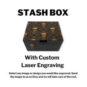 CUSTOM Laser ENGRAVED OG Stash Box - Bzz Box - Your Design Engraved - Rolling Tray, 3 Stash Jars, 2 Pokers, Smell Proof Bamboo Lock Box