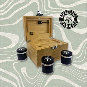 Bamboo Stash Box Kit, Smell Proof with Rolling Tray & Jars Bamboo