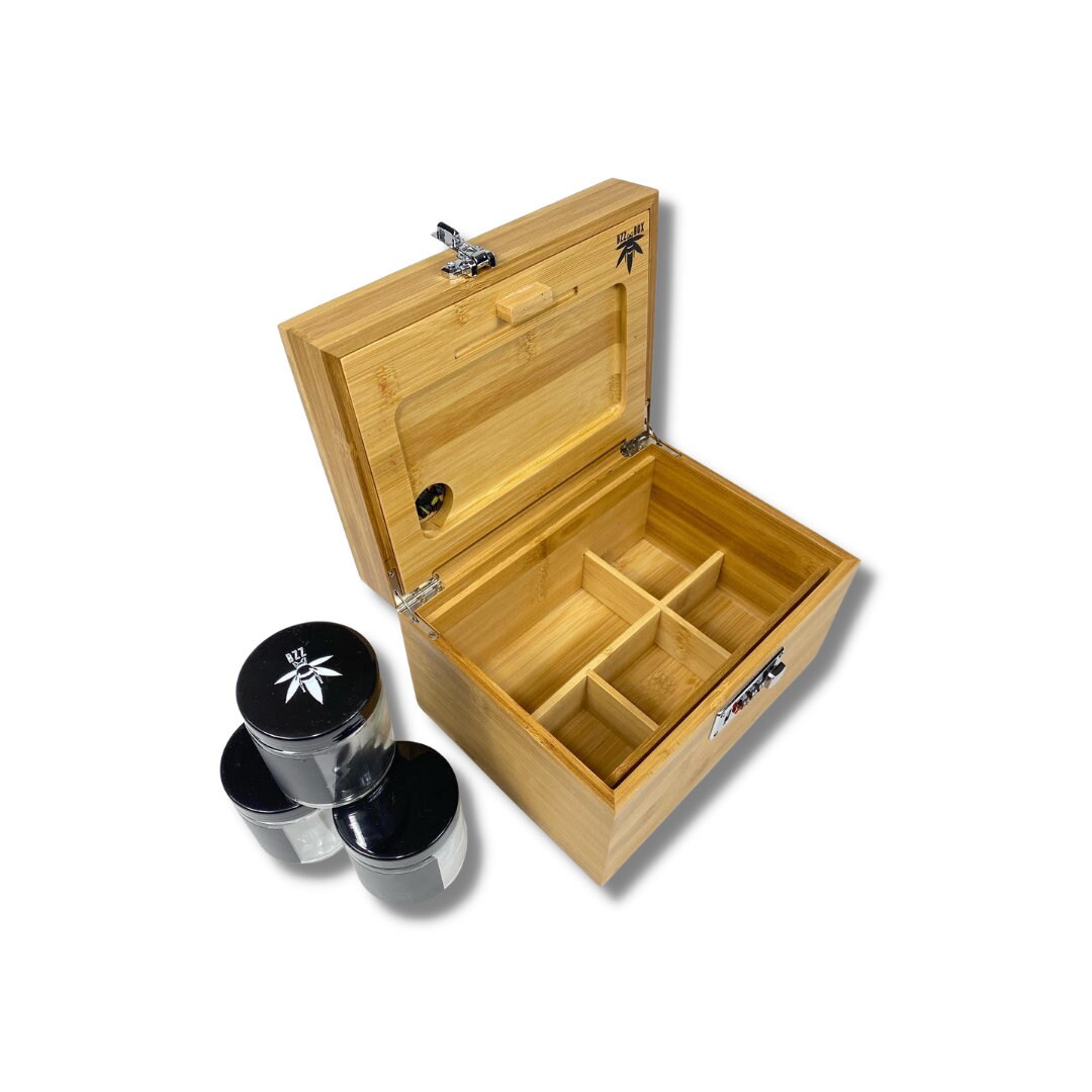 Large Bzz Box bamboo Stash Box With Bzz Band Design, Rolling Tray, 3 Stash  Jars Bamboo Lock Box Smell Proof Stash Box -  Israel