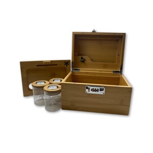 Large Bzz Box bamboo Stash Box With Lock, Rolling Tray, and 3 Stash Jars  the Original Large Bzz Box Stash Box, Smell Proof 