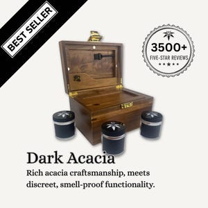Caja de almacenamiento de madera oscura: Fabricación de precisión, a prueba de olores, con cerradura - Bandeja para liar, frascos de vidrio, discreta