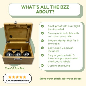 Large Bzz Box Stash Box| Smoking Accessories | Smell Proof Lock Box | Boxes & Bins | Wooden Box | Storage & Organization | Bzz Box | Lock Box | Collectibles | Home & Living | smoking  Gift Idea | Large Stash Box l Rolling Tray l Three Stash Jars