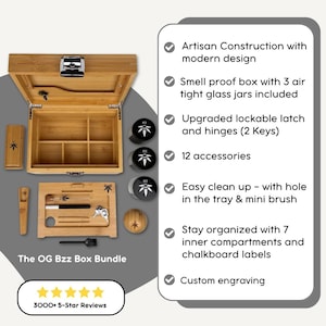 Bamboo Stash Box Bundle – Smell Proof Lockable Storage - Rolling Tray & 10 Accessories | Discreet Organizer