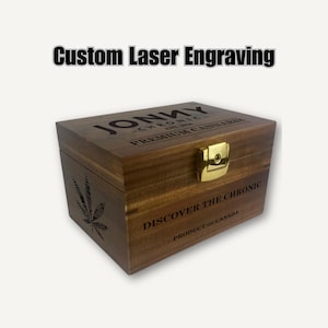 Custom Laser Engraved Stash Box in Acacia, Bamboo, or Black: Lockable, Smell Proof