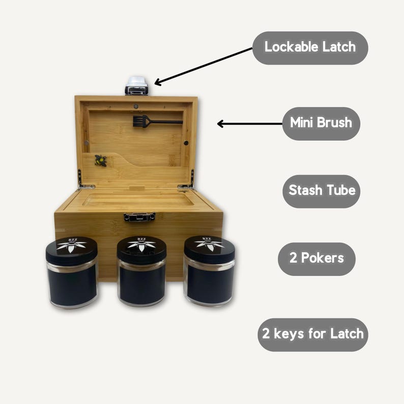 Large Bzz Box Stash Set | Rolling Tray l 3 Stash Jars l Smoking Accessories | Smell Proof Box | Boxes & Bins | Wooden Box | Storage & Organization | Bzz Box | Lock Box | Collectibles | Home & Living | Smoking Gift Idea | Large Stash Box custom HexBee