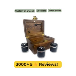 Dark Acacia Wood Stash Box with Rolling Tray & Glass Jars (OG Bzz Box)