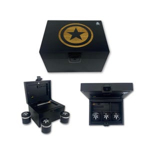 OG Black Bzz Box (Stash Box) with Star Design, Rolling Tray, 3 Stash Jars, Stash Tube - Lock Box - Smell Proof - Custom Engraved Stash Box